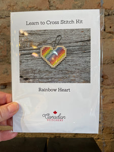 Learn to Cross Stitch Kir - Rainbow Heart Keychain kit