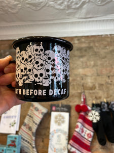 Death Before Decaf Enamel Coffee Mugs