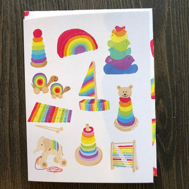 New Baby Greeting Card- blank - rainbow toys