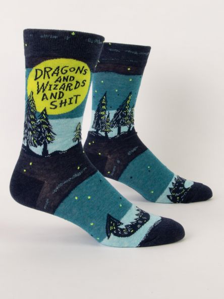 Dragons and Wizards and Shit - Men's Socks - Blue Q