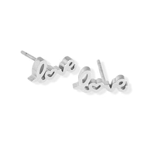 Silver Love Script Stud